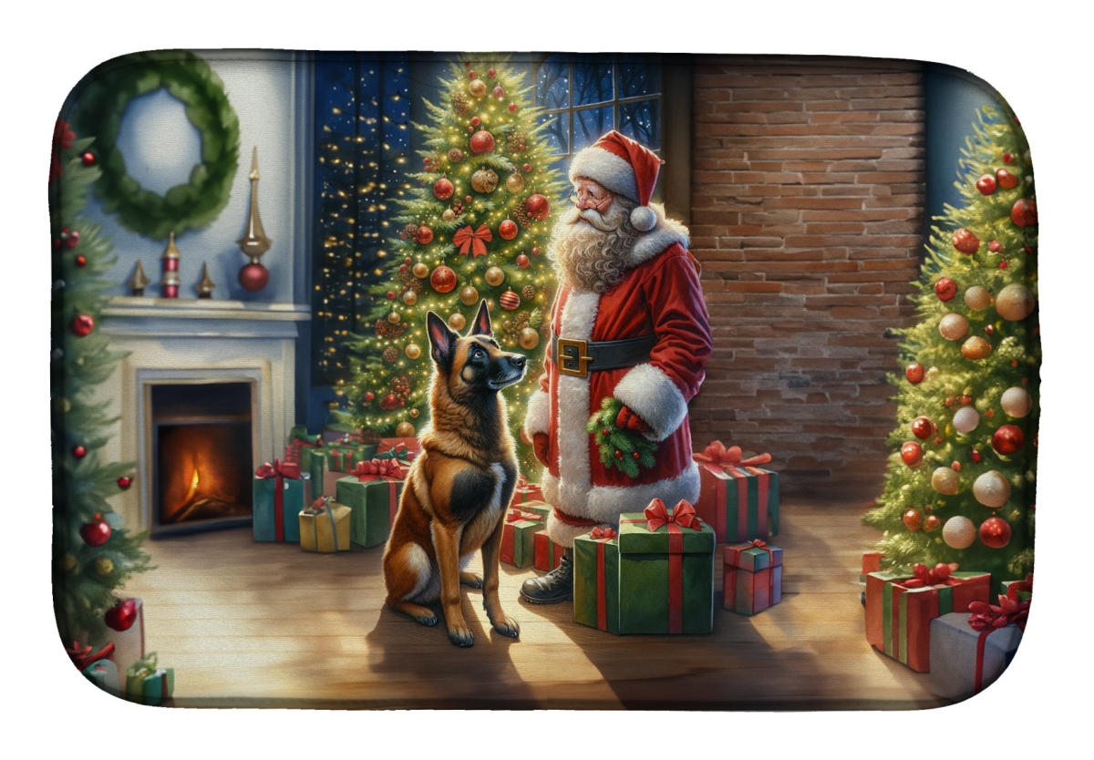 21 x 14 in. Unisex Belgian Malinois & Santa Claus Dish Drying Mat