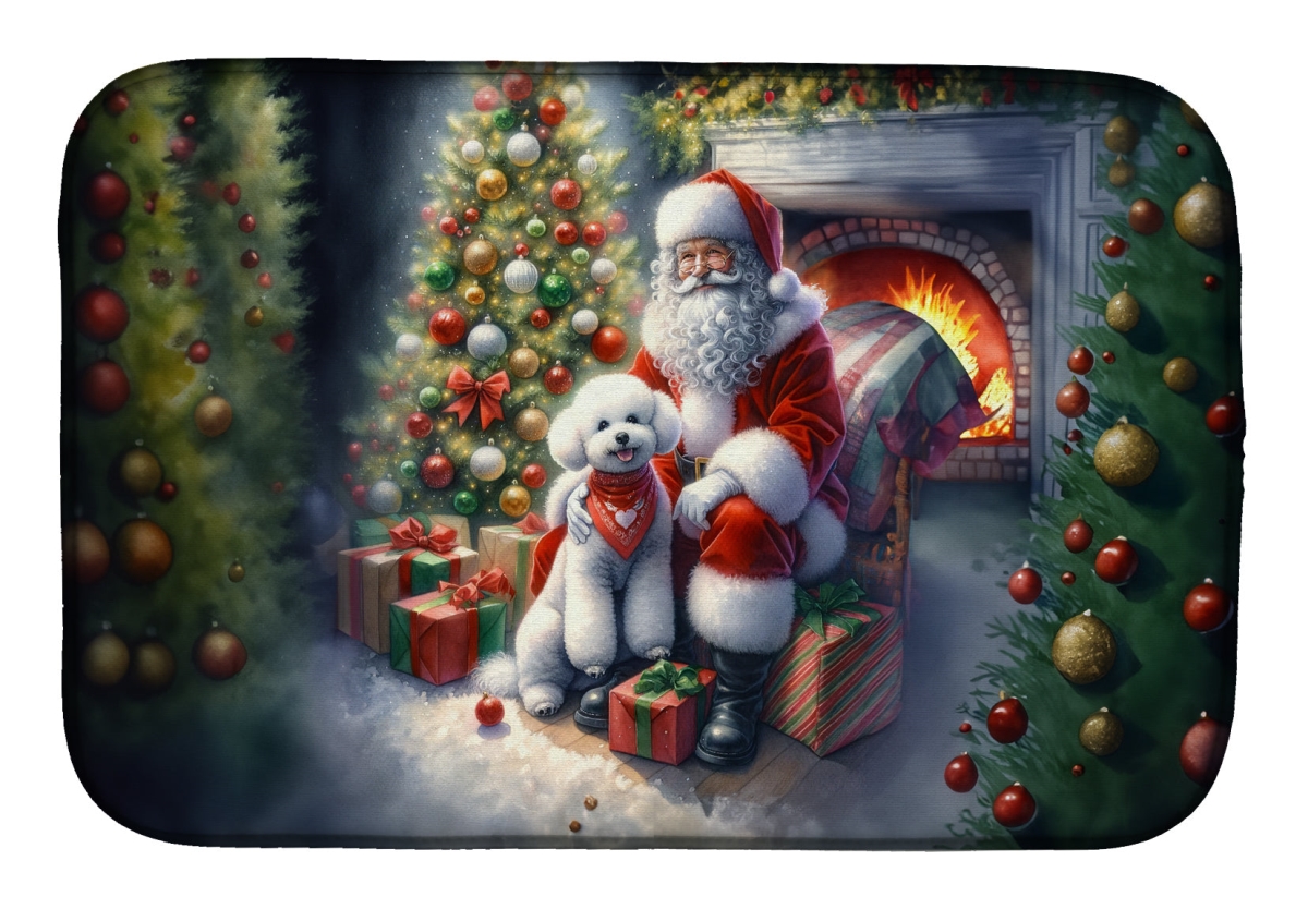 21 x 14 in. Unisex Bichon Frise & Santa Claus Dish Drying Mat