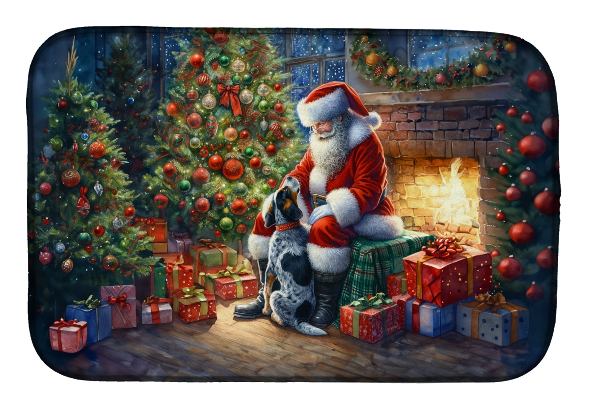 21 x 14 in. Unisex Bluetick Hound & Santa Claus Dish Drying Mat