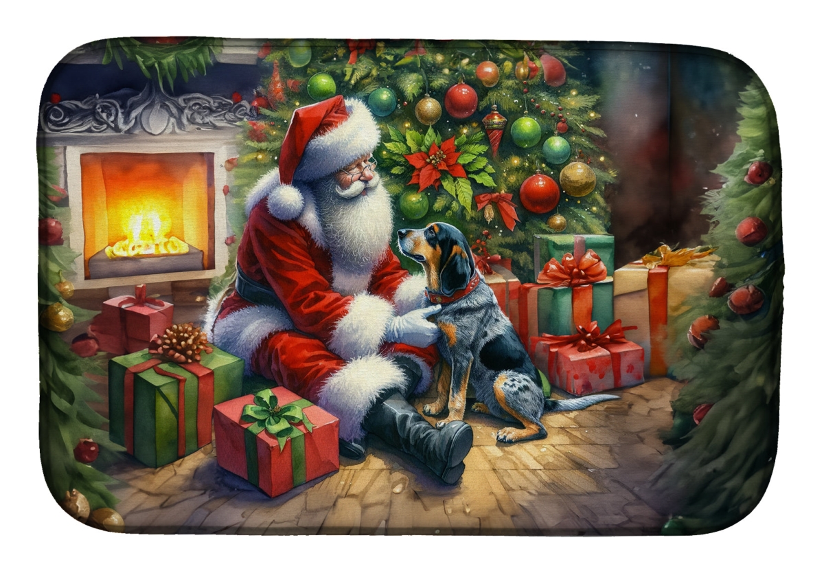 21 x 14 in. Unisex Bluetick Hound & Santa Claus Dish Drying Mat