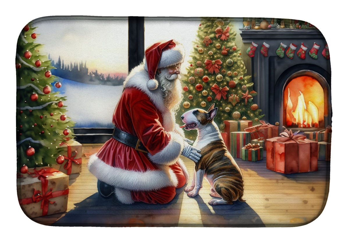 21 x 14 in. Unisex Bull Terrier & Santa Claus Dish Drying Mat
