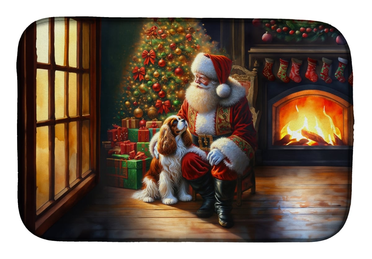 21 x 14 in. Unisex Cavalier Spaniel & Santa Claus Dish Drying Mat