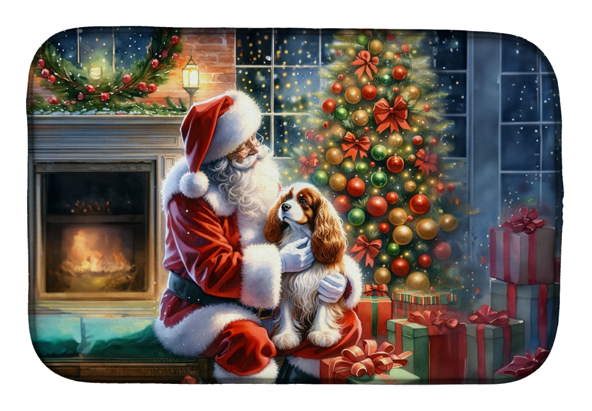 21 x 14 in. Unisex Cavalier Spaniel & Santa Claus Dish Drying Mat