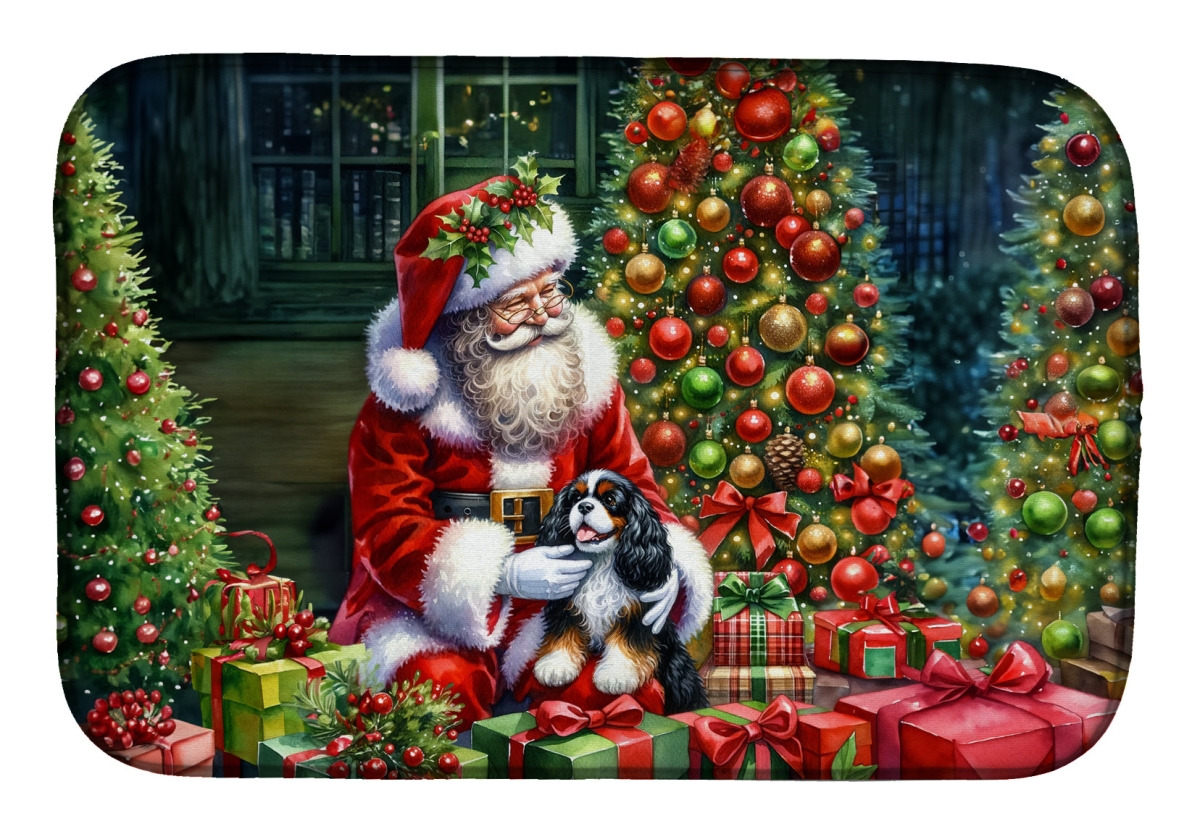 21 x 14 in. Unisex Cavalier Spaniel & Santa Claus Dish Drying Mat