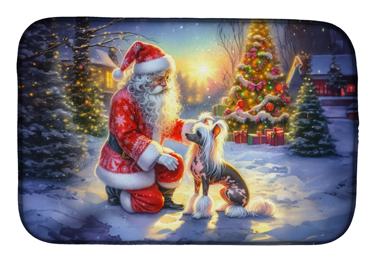21 x 14 in. Unisex Chinese Crested & Santa Claus Dish Drying Mat