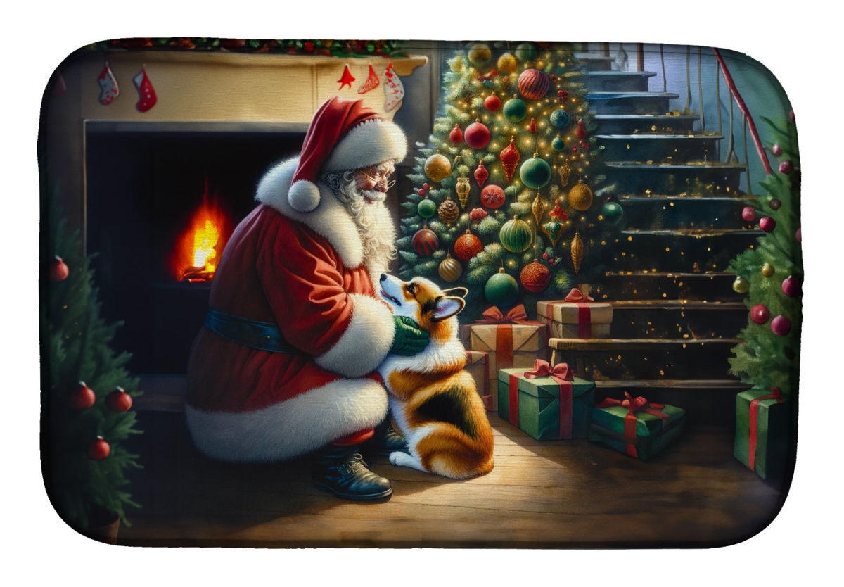 DAC4098DDM 21 x 14 in.  Corgi & Santa Claus Dish Drying Mat