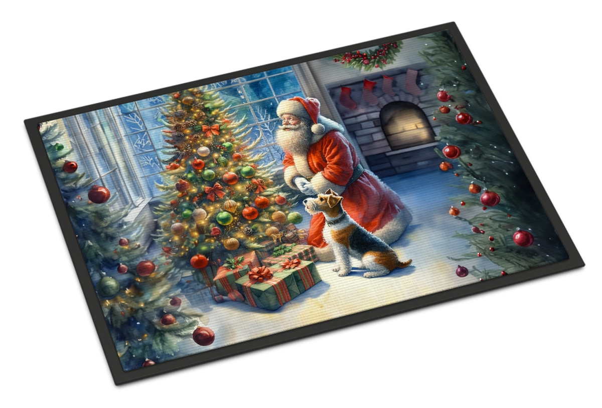 18 x 27 in. Unisex Fox Terrier & Santa Claus Doormat