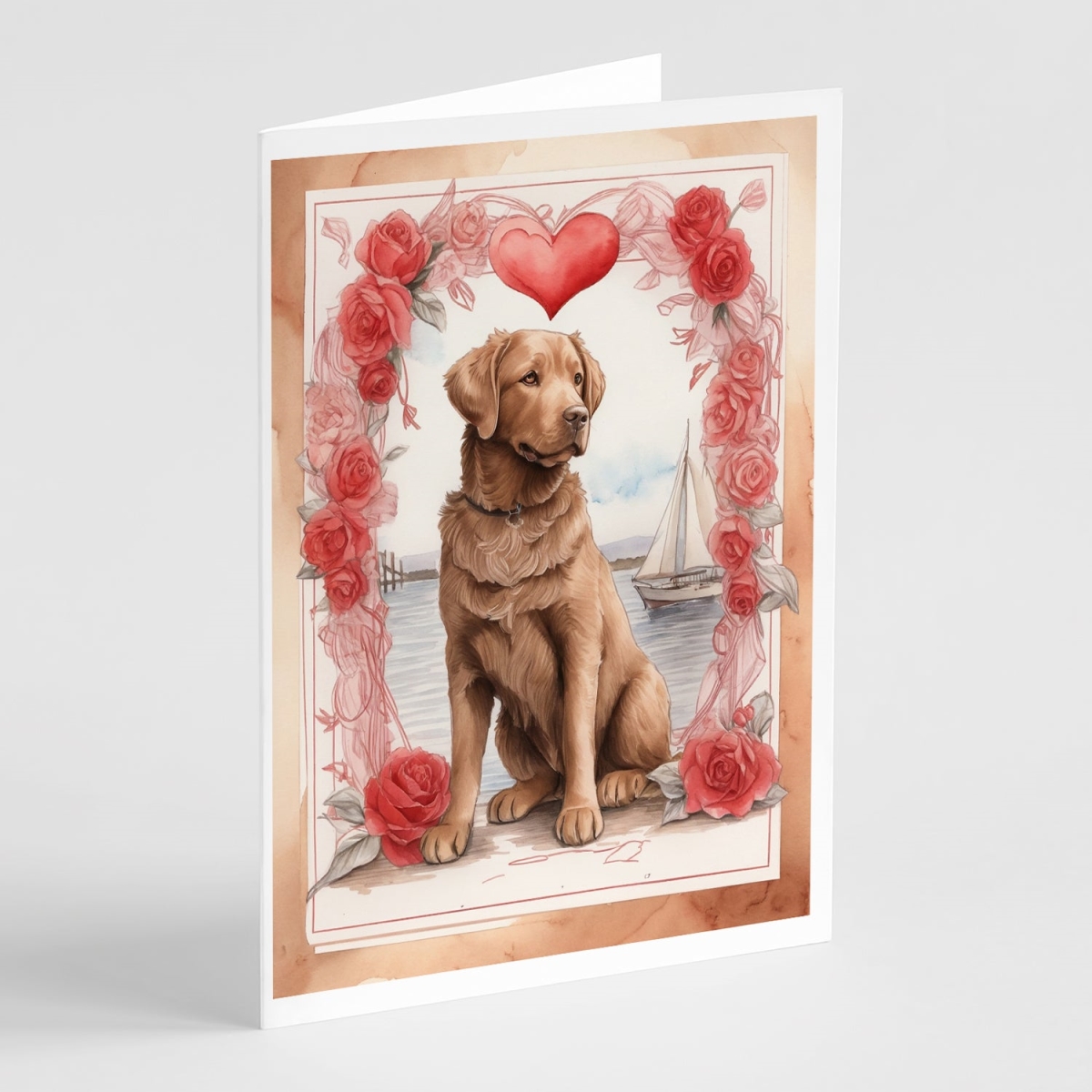 DAC4401GCA7P 5 x 7 in. Unisex Chesapeake Bay Retriever Valentine Roses Greeting Cards - Pack of 8