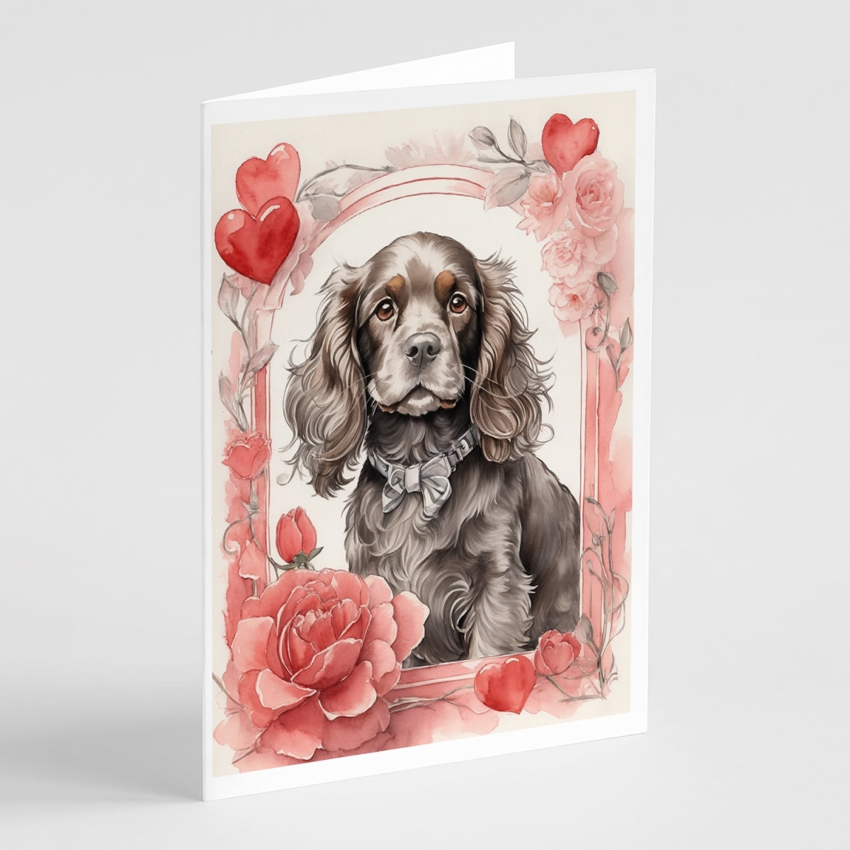 DAC4412GCA7P 5 x 7 in. Unisex Cocker Spaniel Valentine Roses Greeting Cards - Pack of 8