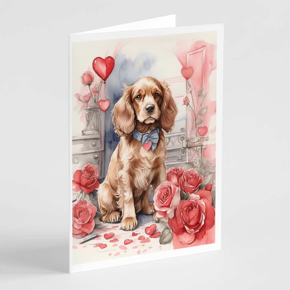 DAC4413GCA7P 5 x 7 in. Unisex Cocker Spaniel Valentine Roses Greeting Cards - Pack of 8
