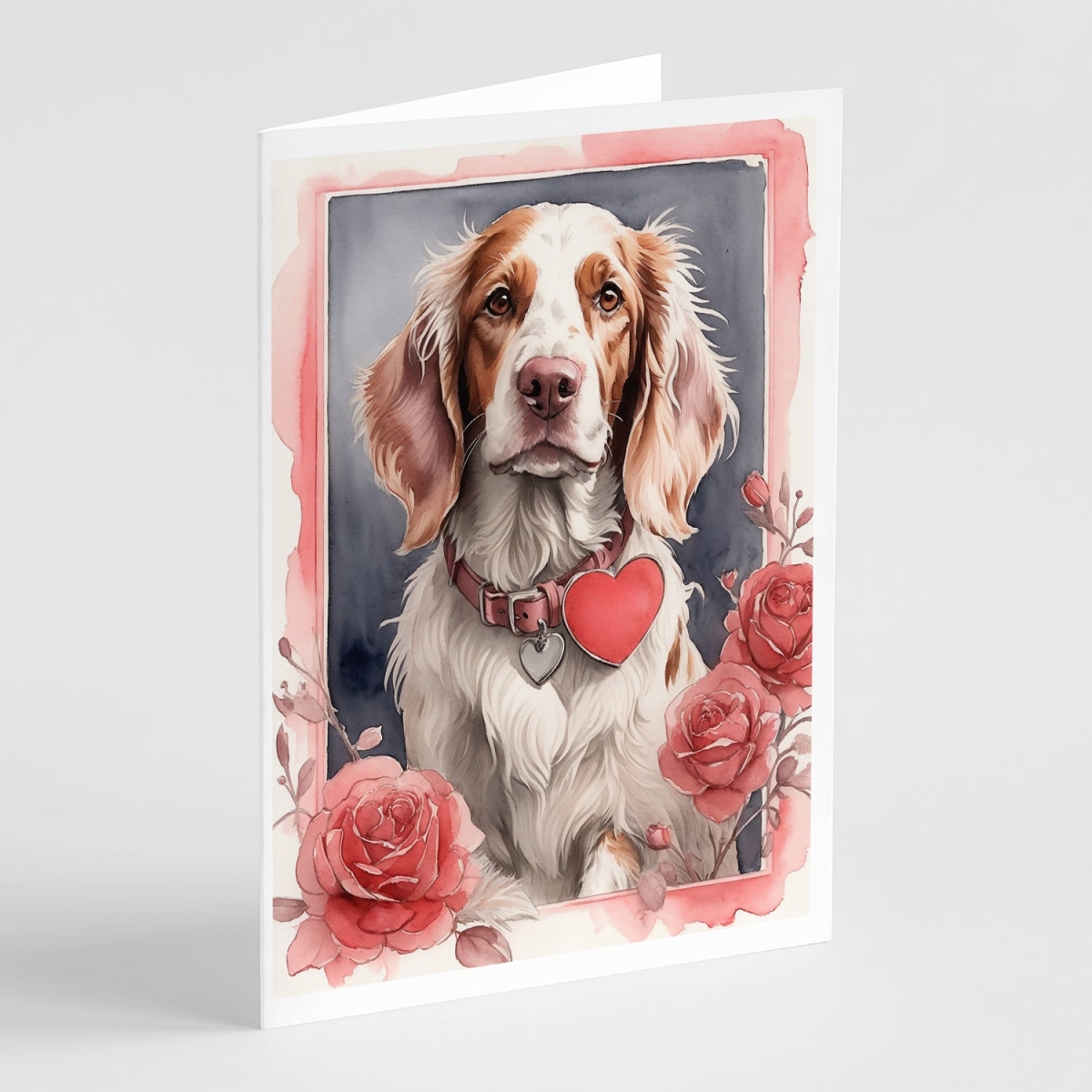 DAC4430GCA7P 5 x 7 in. Unisex English Setter Valentine Roses Greeting Cards - Pack of 8