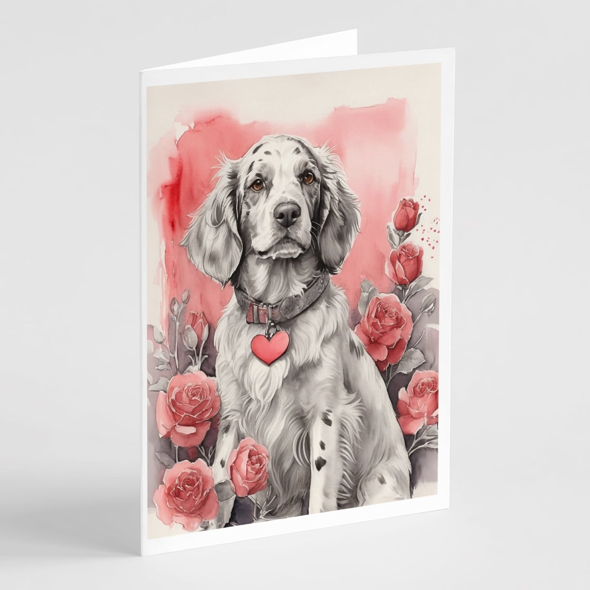 5 x 7 in. Unisex English Setter Valentine Roses Greeting Cards - Pack of 8