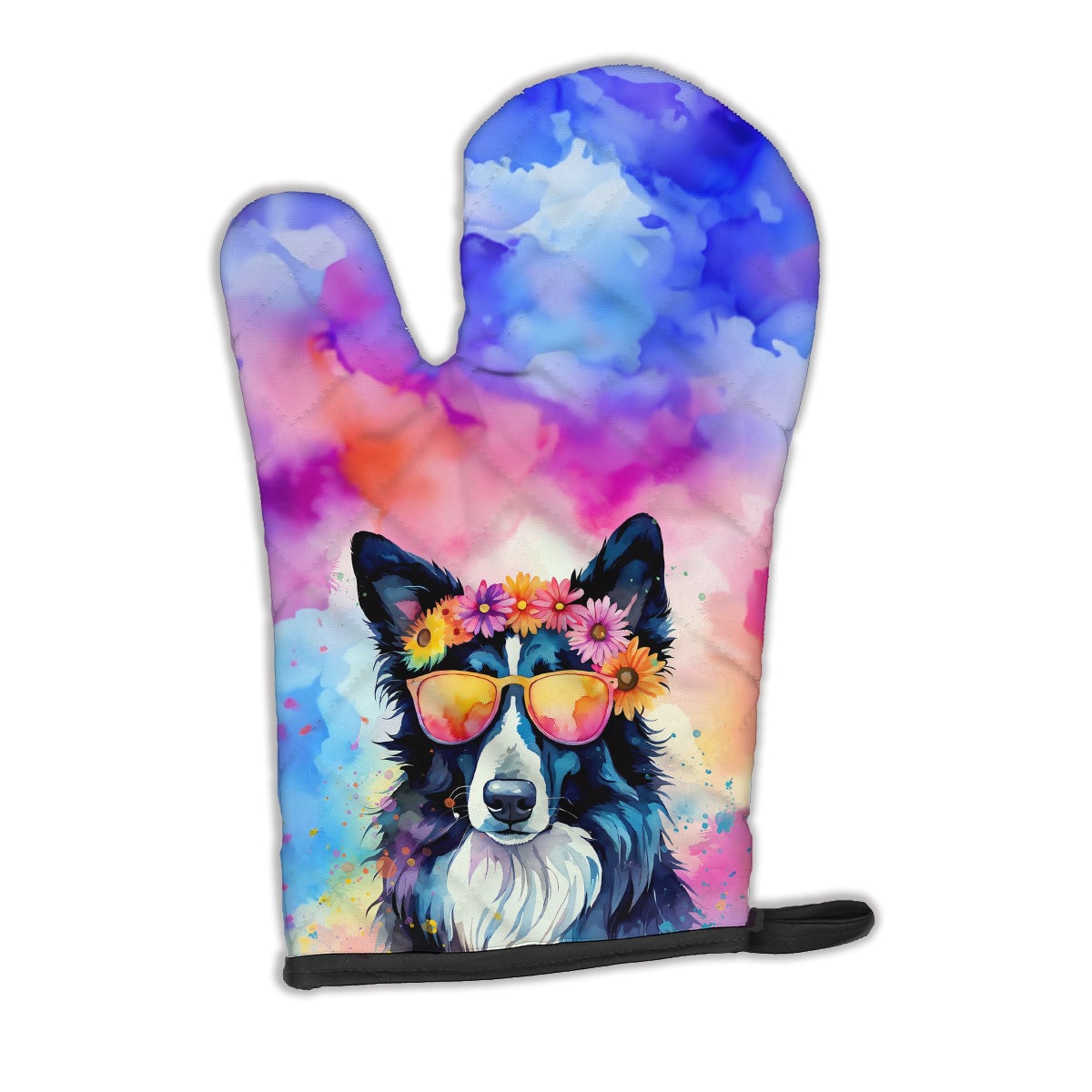 12 x 8.5 in. Unisex Border Collie Hippie Dawg Polyester Oven Mitt