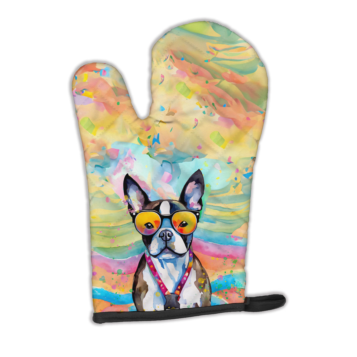 12 x 8.5 in. Unisex Boston Terrier Hippie Dawg Polyester Oven Mitt