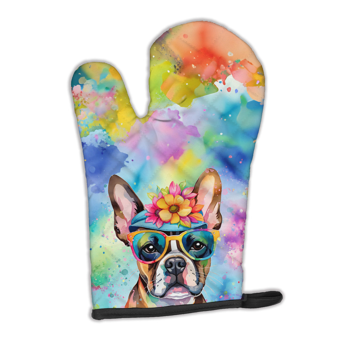 12 x 8.5 in. Unisex Boston Terrier Hippie Dawg Polyester Oven Mitt