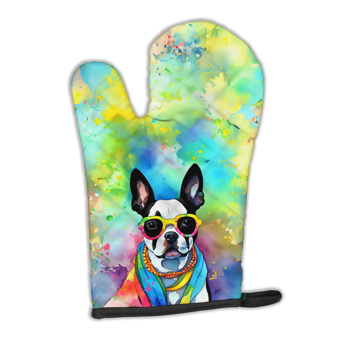 12 x 8.5 in. Unisex Boston Terrier Hippie Dawg Polyester Oven Mitt