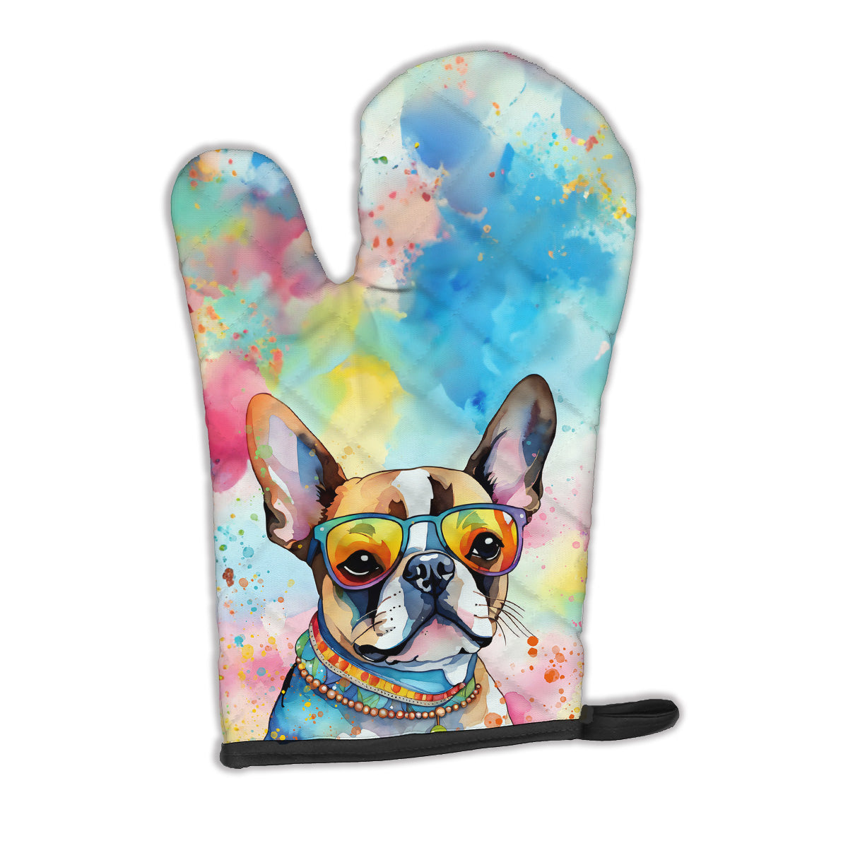 12 x 8.5 in. Unisex Boston Terrier Hippie Dawg Polyester Oven Mitt