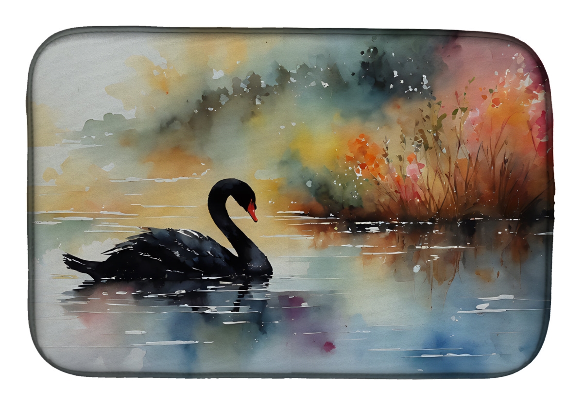 21 x 14 in. Unisex Black Swan Dish Drying Mat