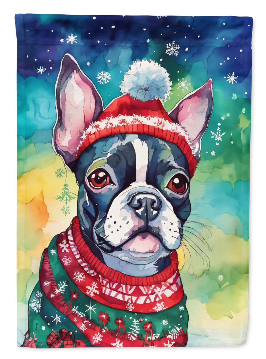 DAC3379GF 15.5 x 11.25 in. Boston Terrier Christmas Polyester Fabric Garden Flag