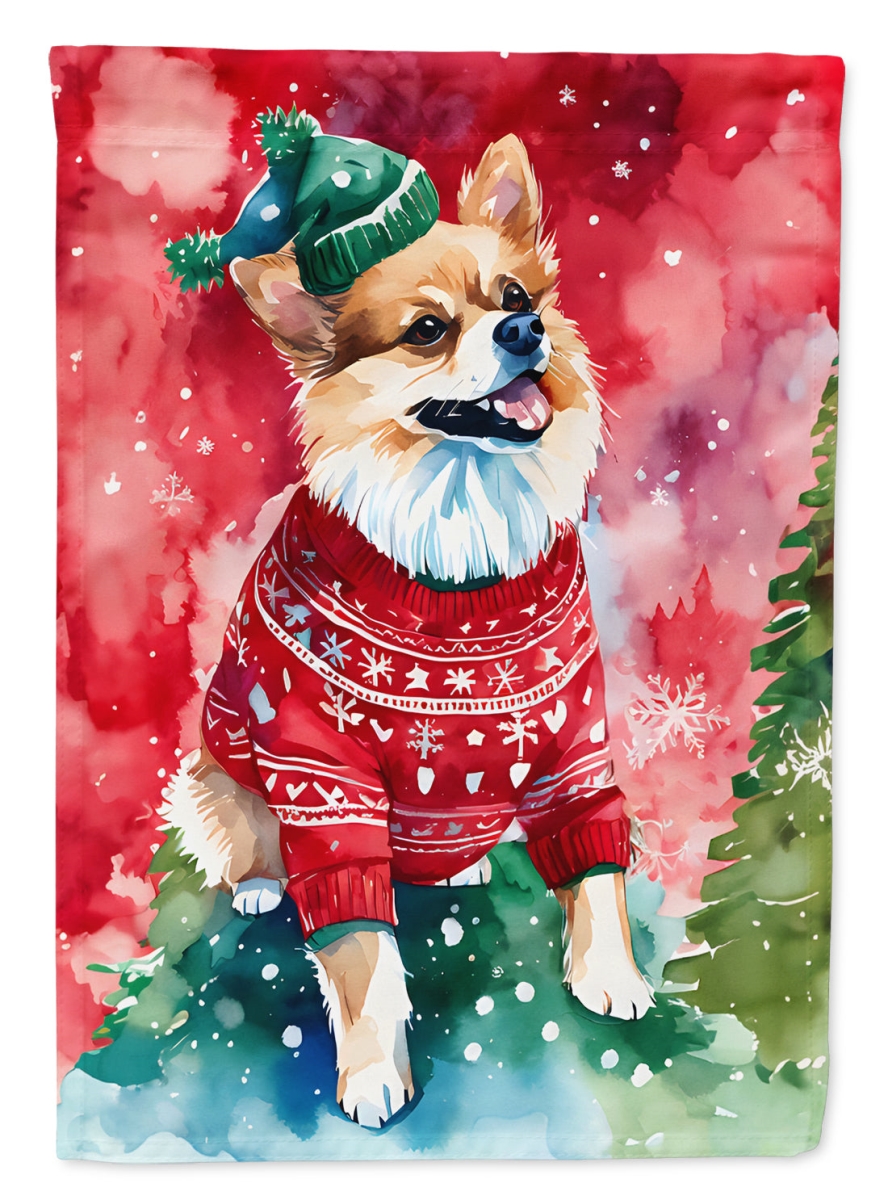 DAC3561CHF 40 x 28 in. Pomeranian Christmas Polyester House Flag