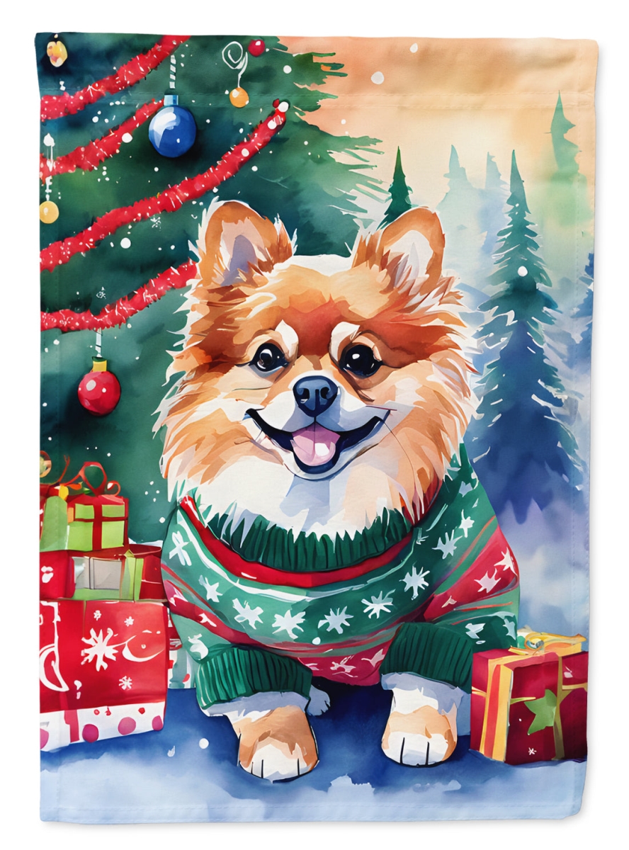 DAC3562CHF 40 x 28 in. Pomeranian Christmas Polyester House Flag