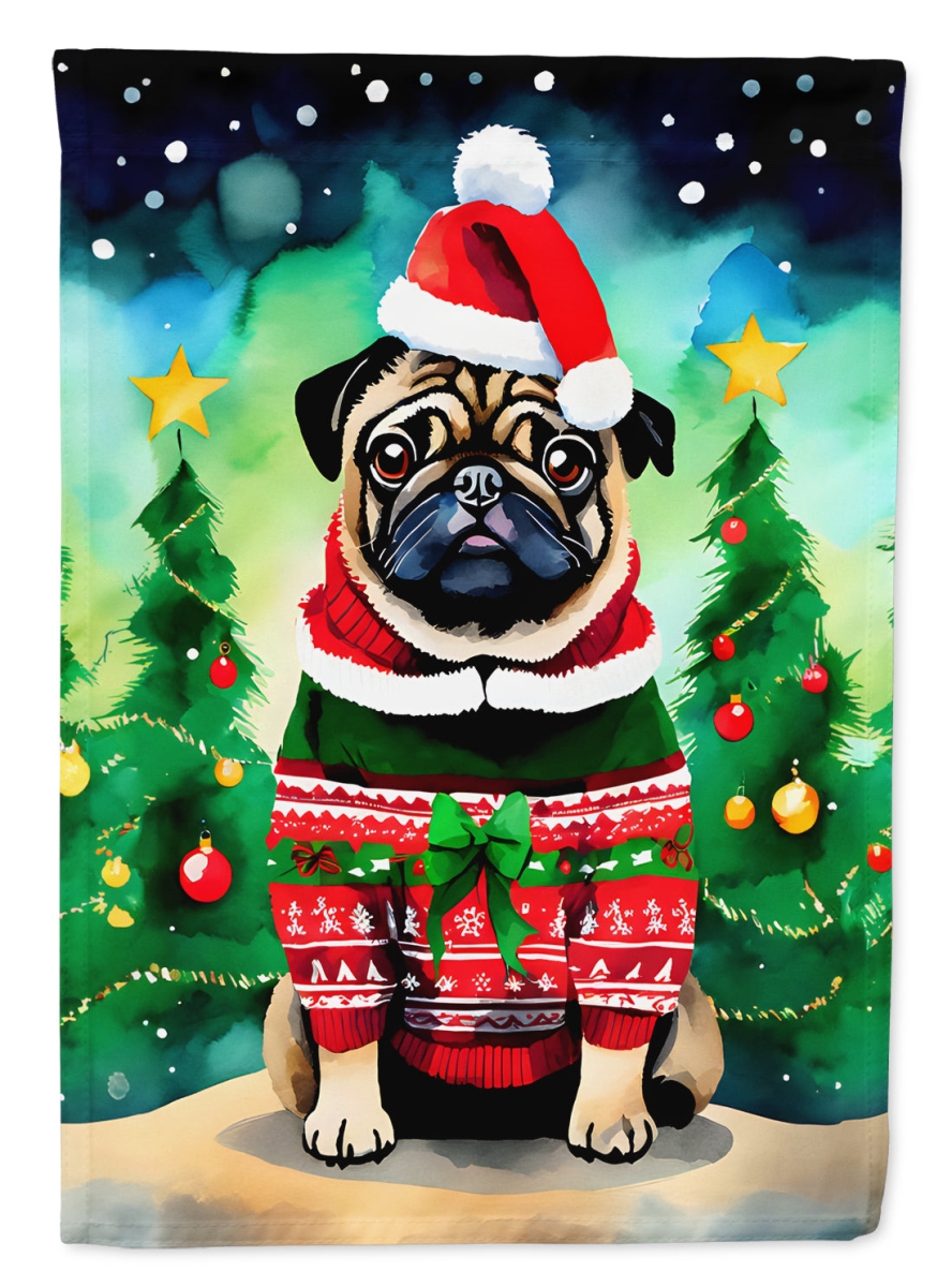 DAC3587CHF 40 x 28 in. Pug Christmas Polyester House Flag