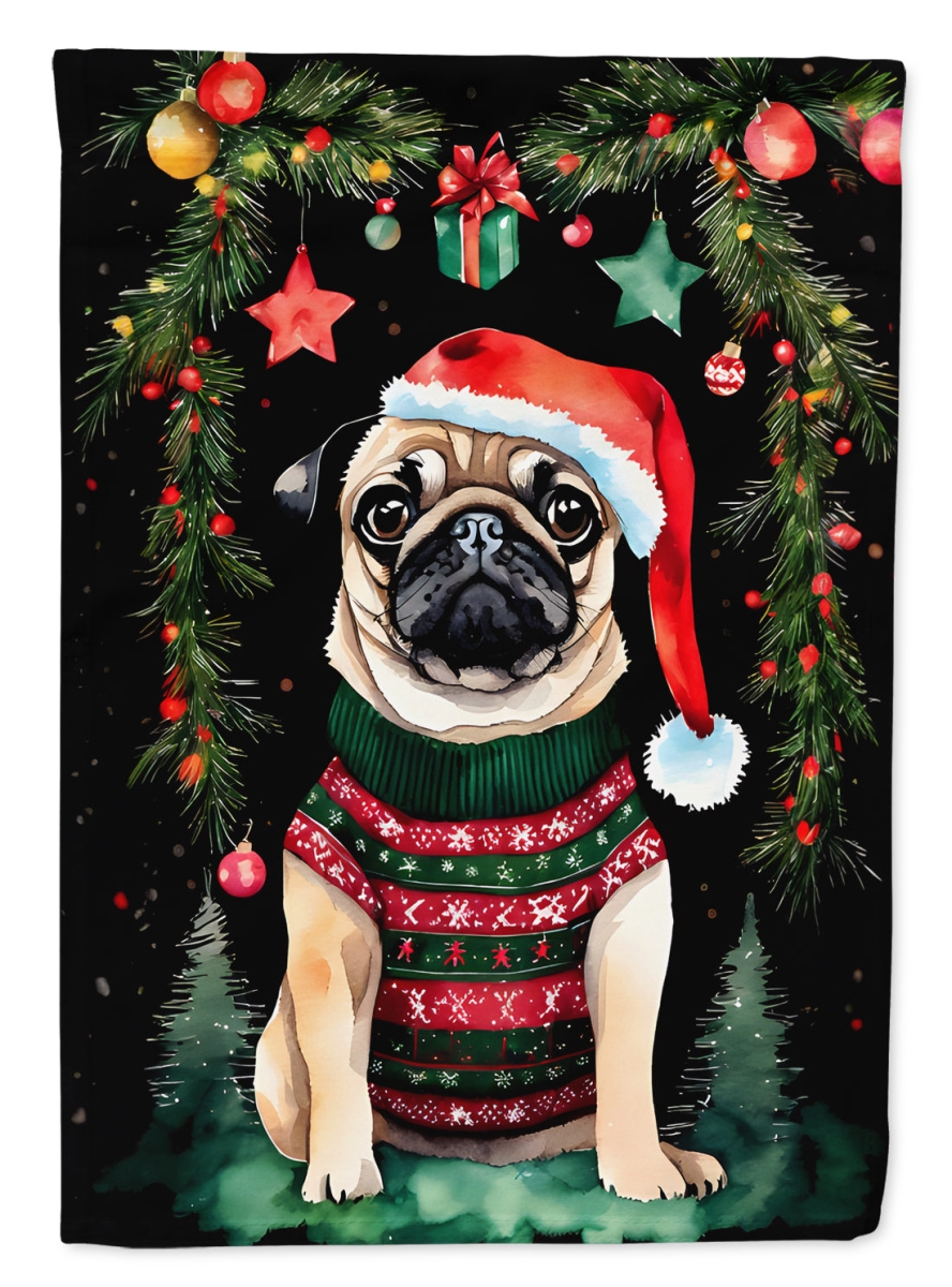 DAC3593CHF 40 x 28 in. Pug Christmas Polyester House Flag