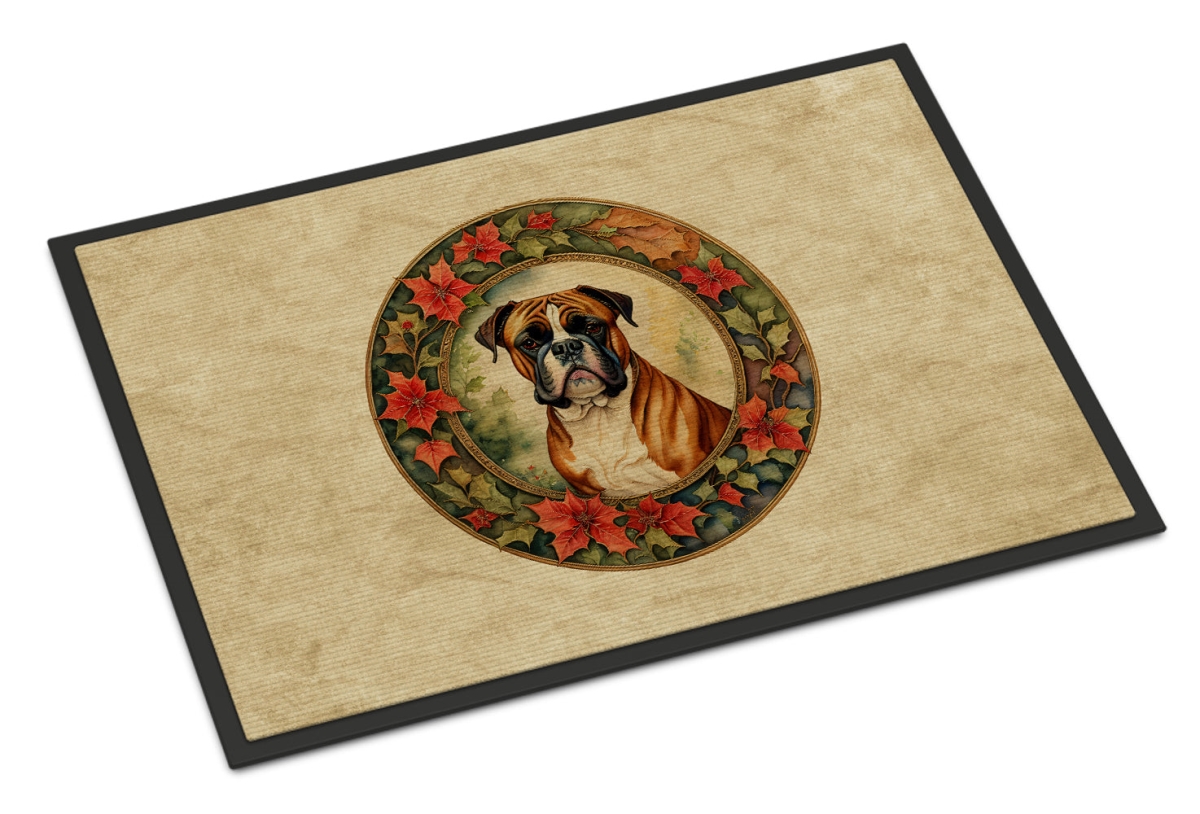 24 x 36 in. Unisex Boxer Christmas Flowers Doormat