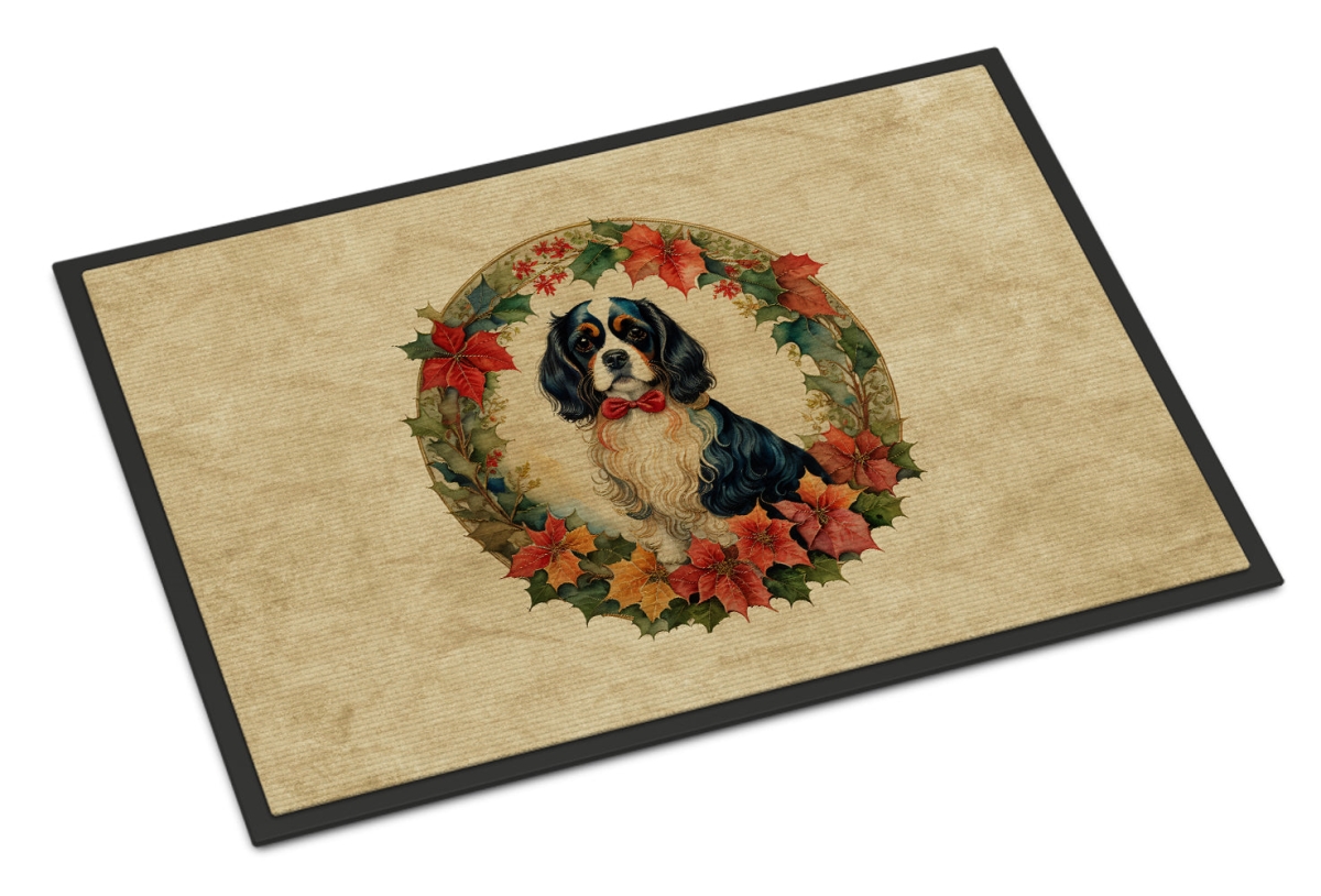 24 x 36 in. Unisex Cavalier Spaniel Christmas Flowers Doormat