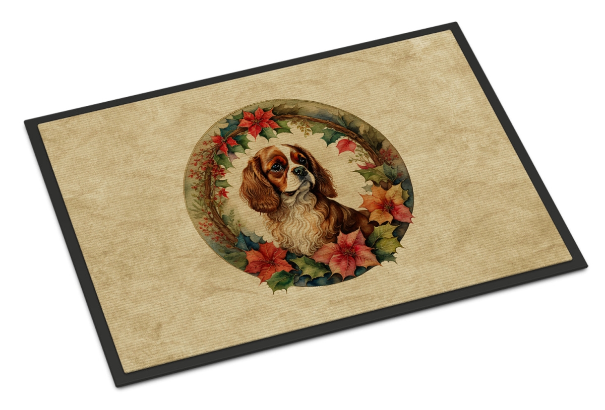 24 x 36 in. Unisex Cavalier Spaniel Christmas Flowers Doormat