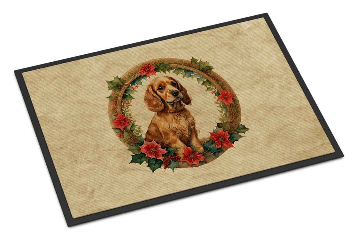 24 x 36 in. Unisex Cocker Spaniel Christmas Flowers Doormat