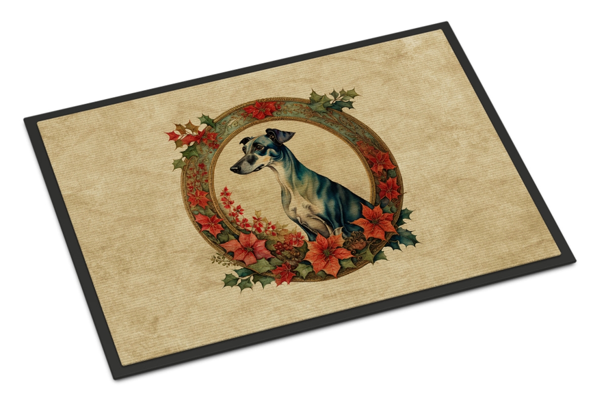 24 x 36 in. Unisex Greyhound Christmas Flowers Doormat