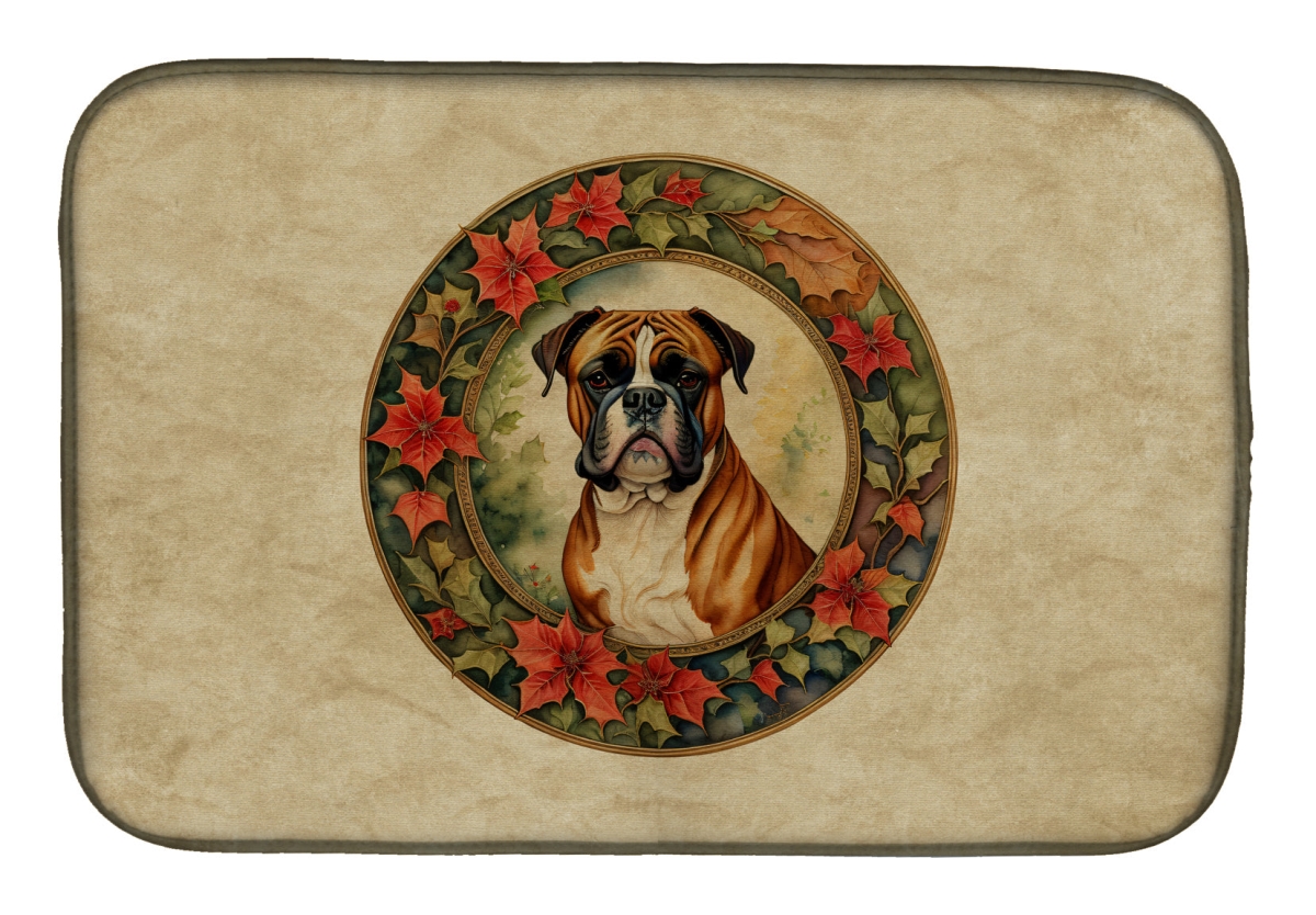 DAC2330DDM 21 x 14 in.  Boxer Christmas Flowers Dish Drying Mat