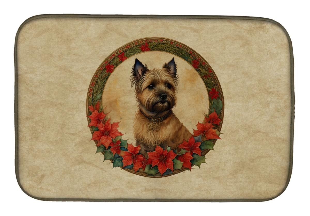 21 x 14 in. Unisex Cairn Terrier Christmas Flowers Dish Drying Mat
