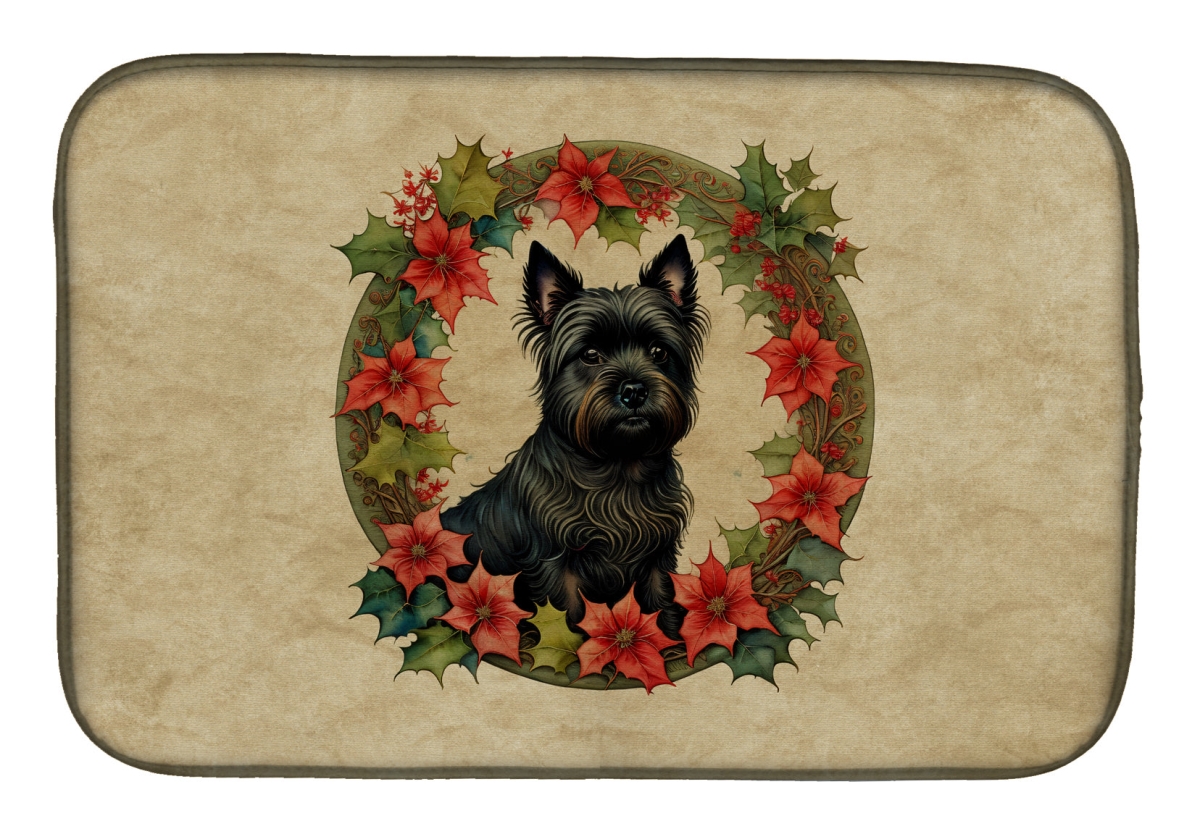 21 x 14 in. Unisex Cairn Terrier Christmas Flowers Dish Drying Mat