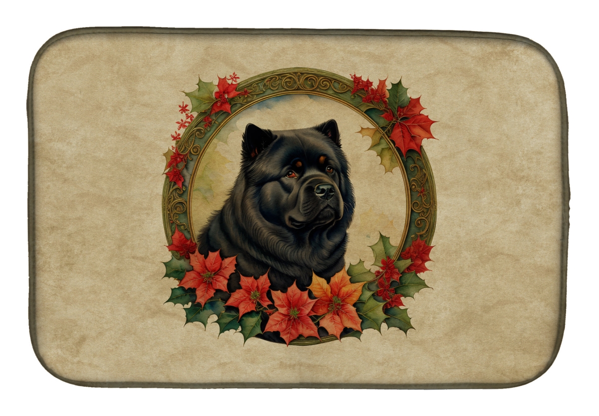 DAC2343DDM 21 x 14 in.  Chow Chow Christmas Flowers Dish Drying Mat