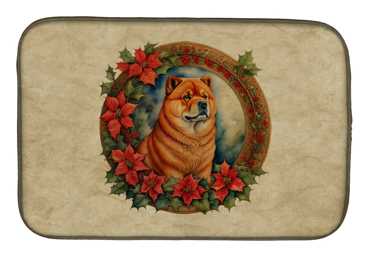 DAC2344DDM 21 x 14 in.  Chow Chow Christmas Flowers Dish Drying Mat