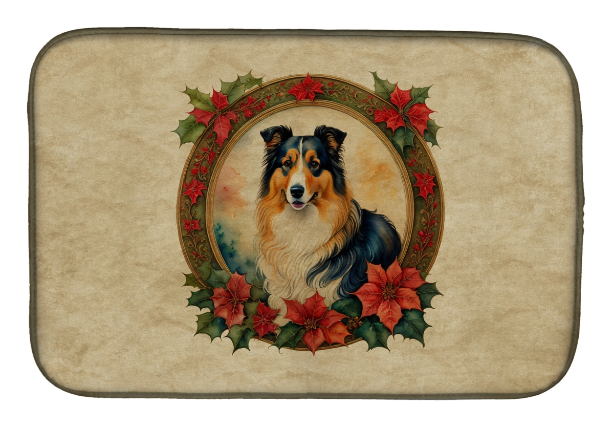 DAC2347DDM 21 x 14 in.  Collie Christmas Flowers Dish Drying Mat