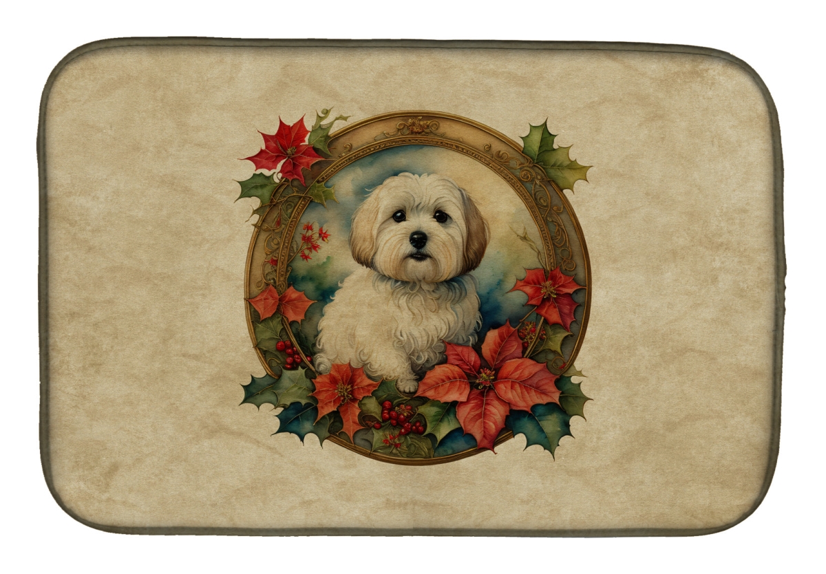 21 x 14 in. Unisex Coton De Tulear Christmas Flowers Dish Drying Mat