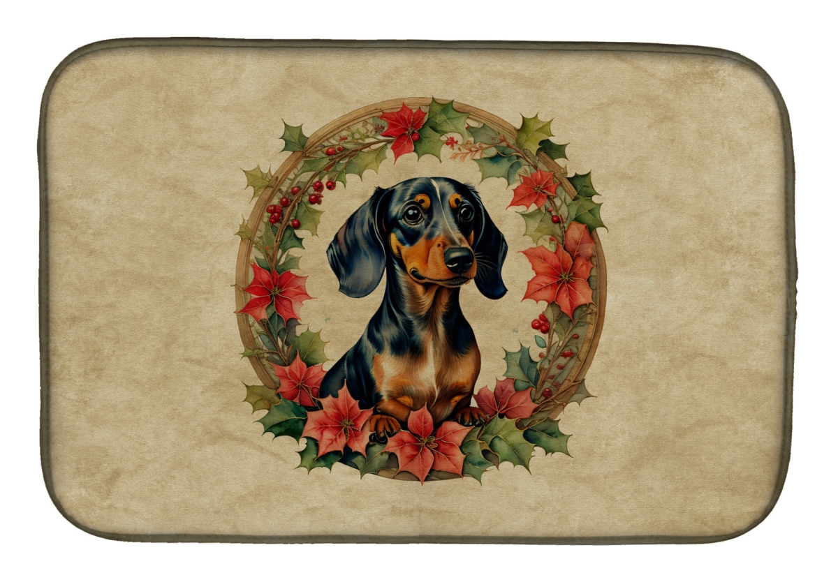 DAC2352DDM 21 x 14 in.  Dachshund Christmas Flowers Dish Drying Mat