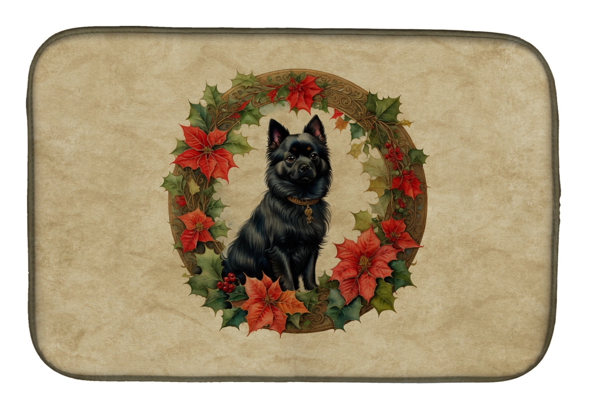 21 x 14 in. Unisex German Spitz Christmas Flowers Dish Drying Mat