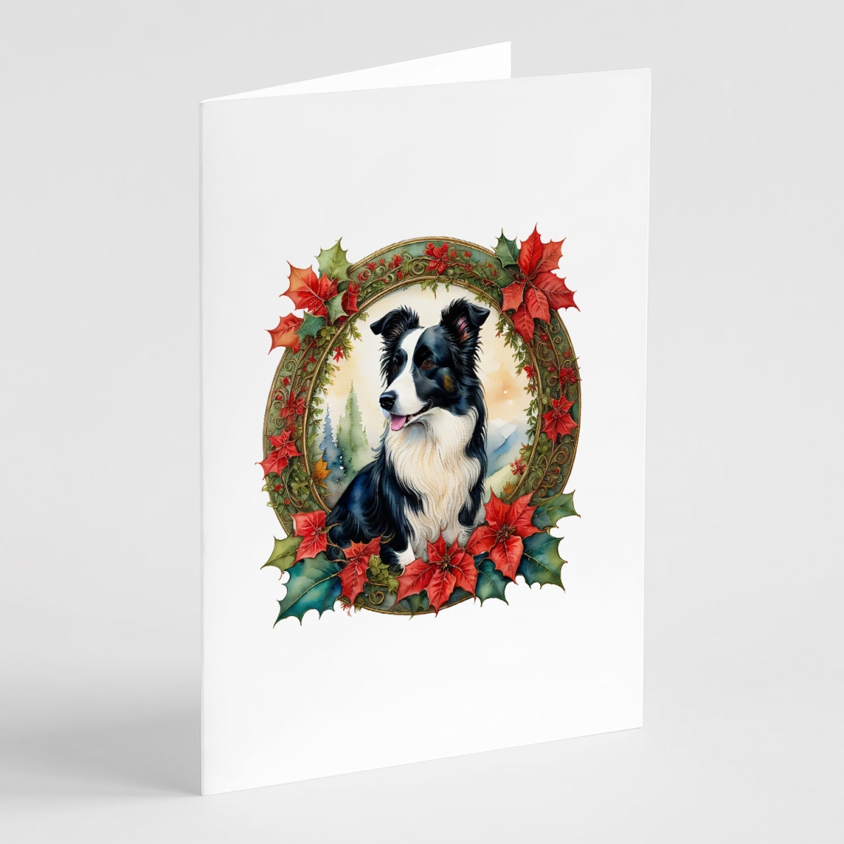 DAC2324GCA7P 5 x 7 in. Unisex Border Collie Christmas Flowers Greeting Cards - Pack of 8 -  Carolines Treasures