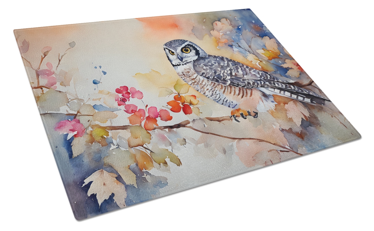 15 x 12 in. Unisex Northern Hawk Owl Glass Cutting Board
