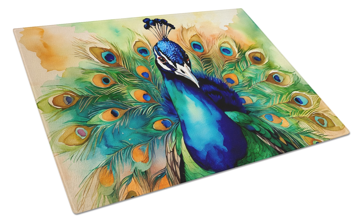 15 x 12 in. Unisex Peacock Glass Cutting Board