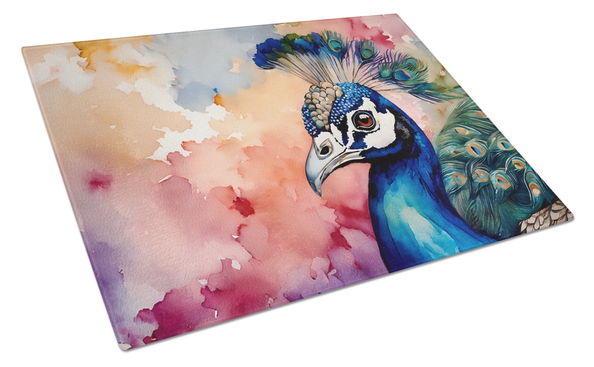 15 x 12 in. Unisex Peacock Glass Cutting Board