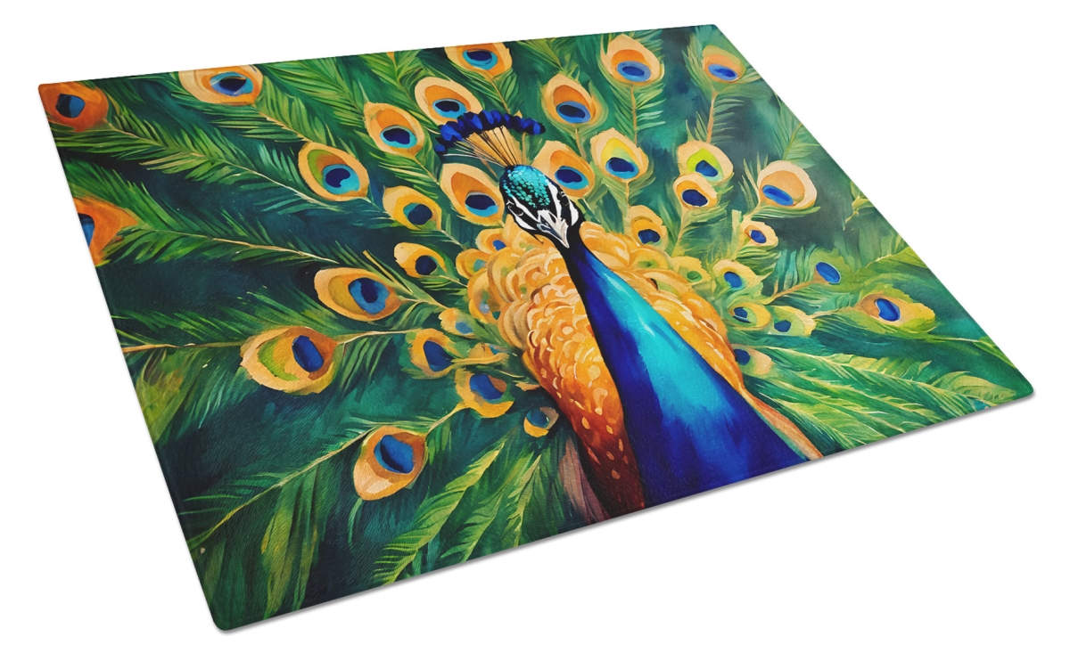 15 x 12 in. Unisex Peacock Glass Cutting Board