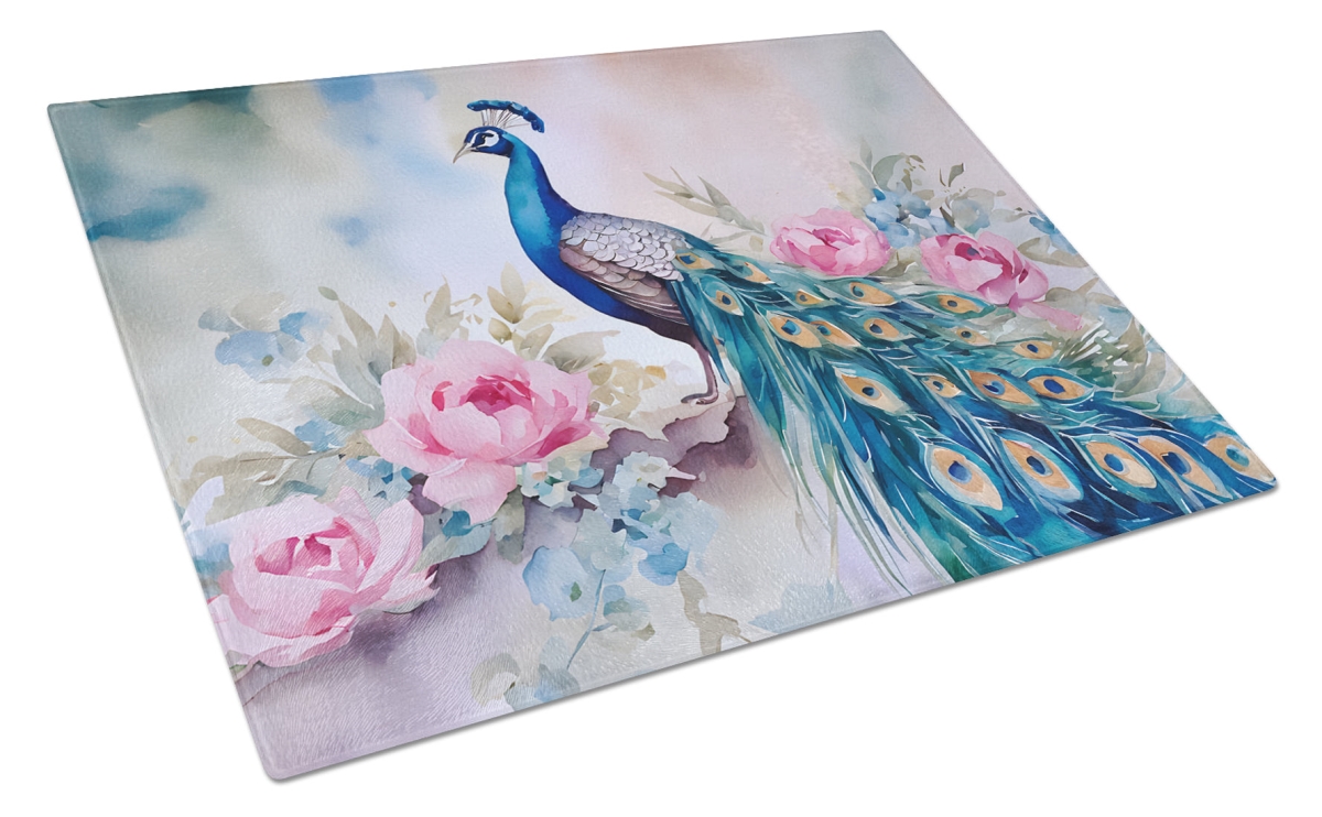 15 x 12 in. Unisex Peacock Glass Cutting Board