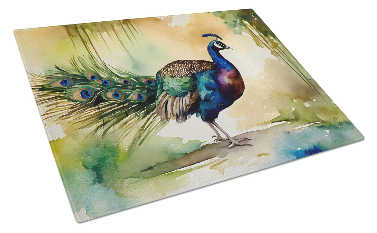15 x 12 in. Unisex Peacock Glass Cutting Board