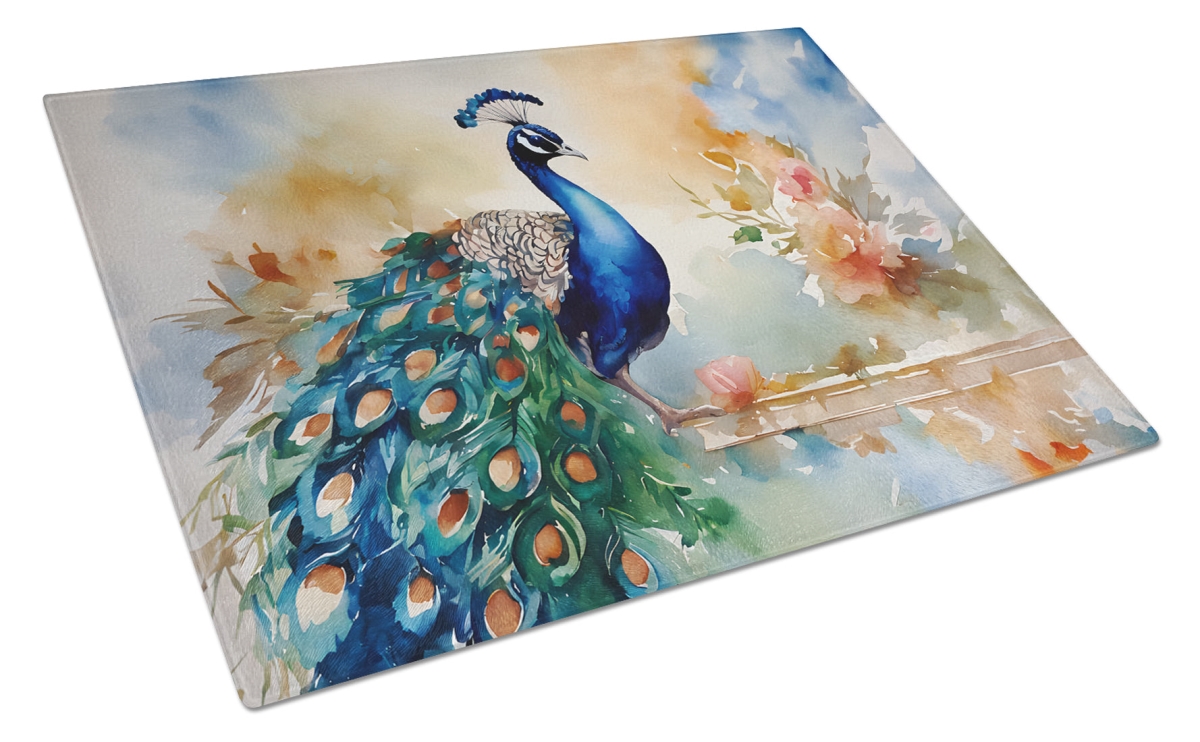 15 x 12 in. Unisex Peacock Glass Cutting Board