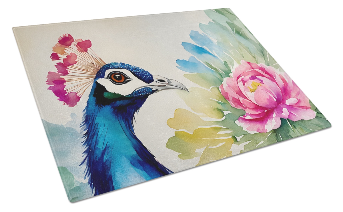 15 x 12 in. Unisex Peacock Glass Cutting Board